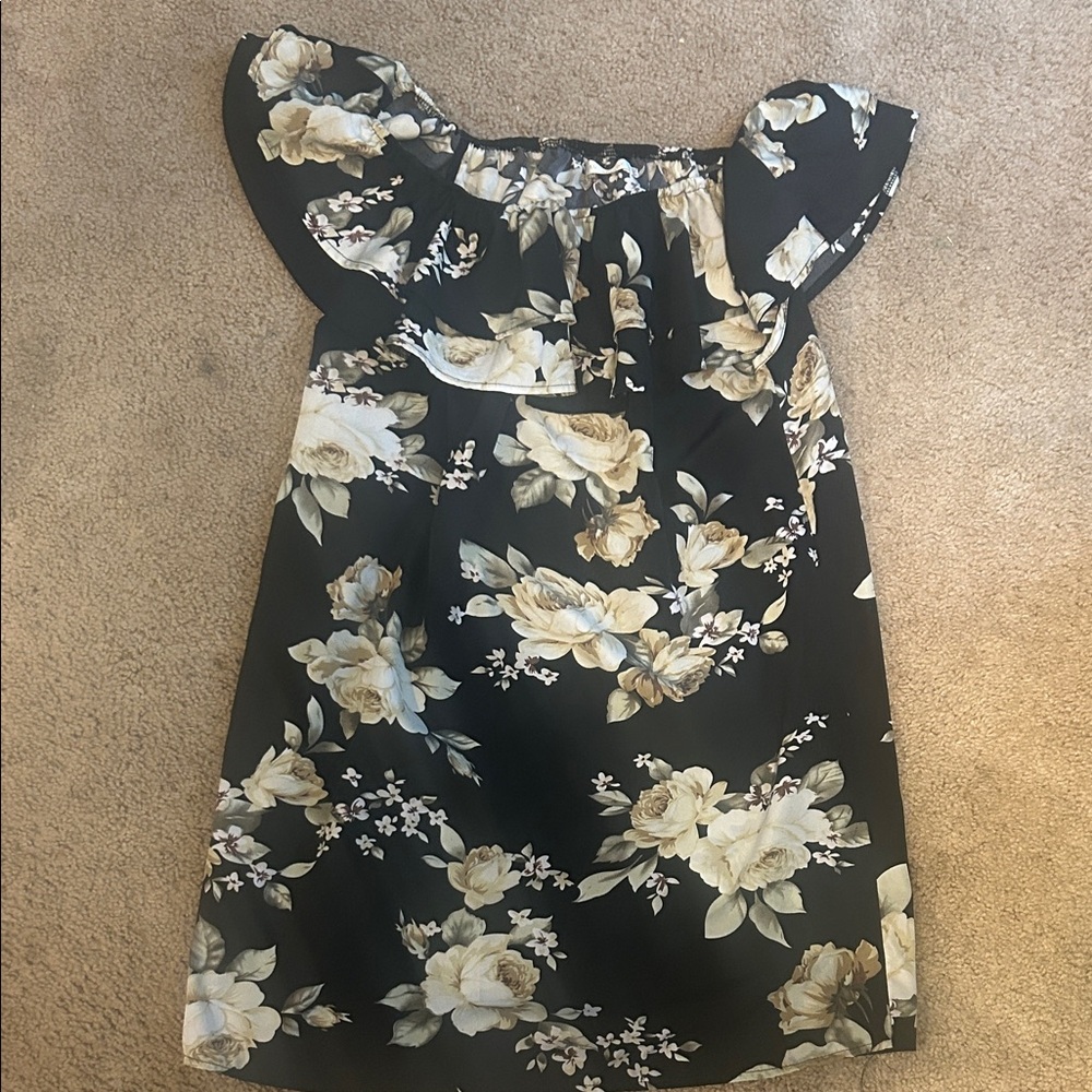 Elegant Floral Black and Cream Dress